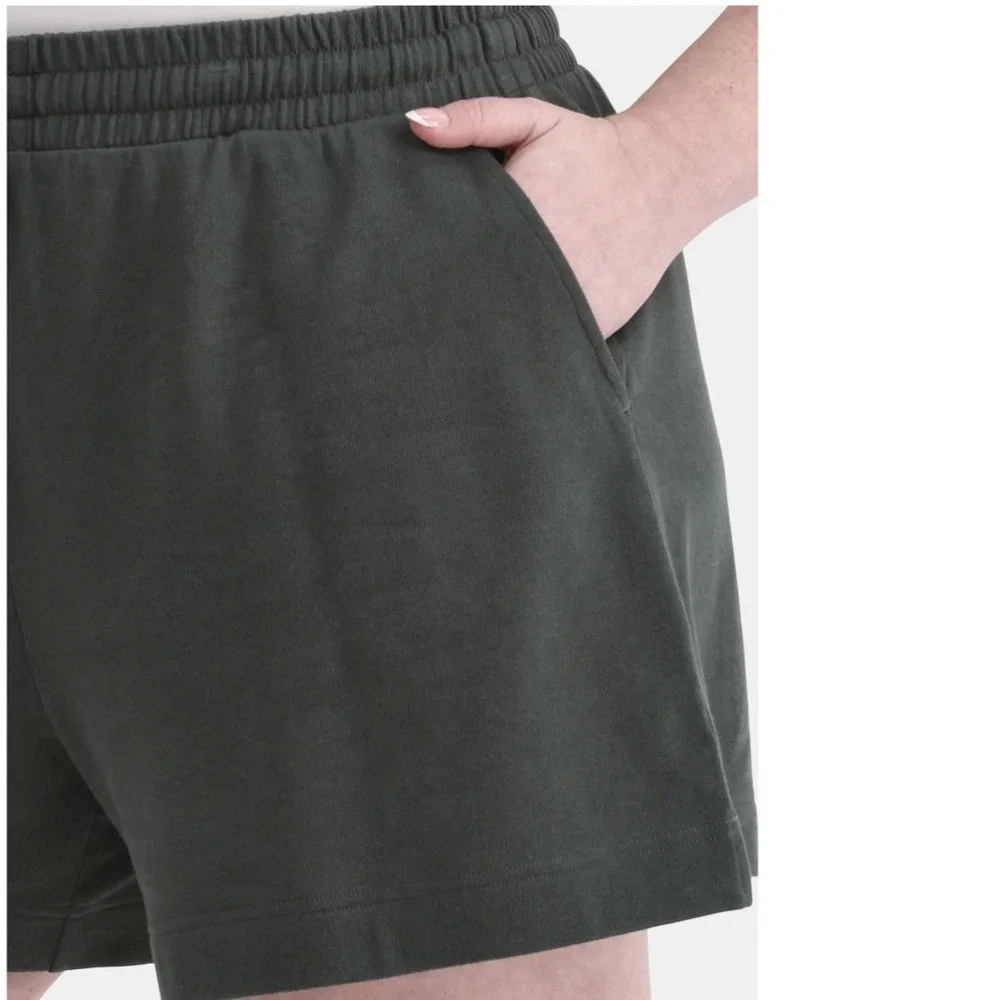 Terra‎ & Sky French Terry Drawstring Knit Shorts 2X Dark Green Aloe New NWT